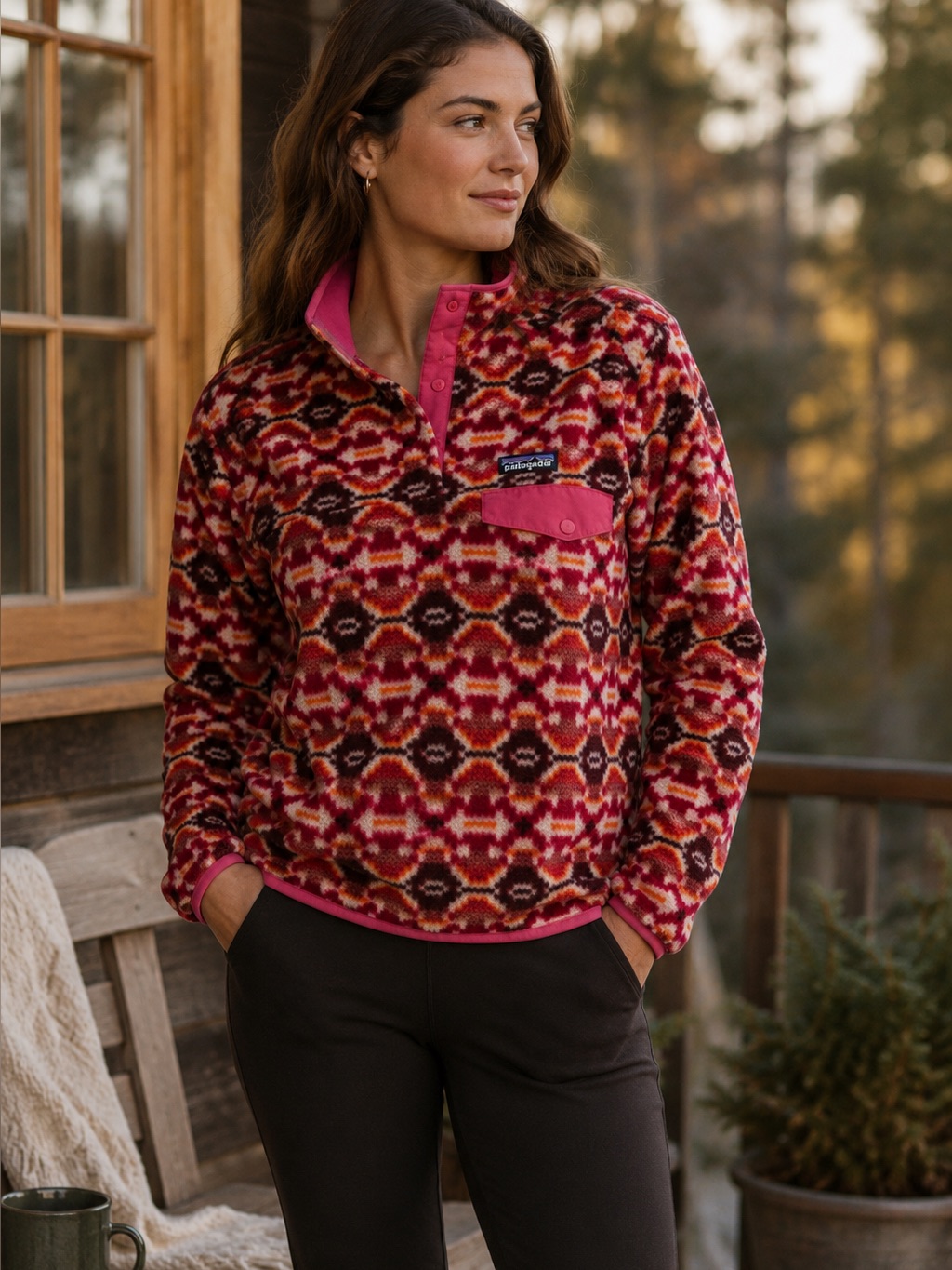 Patagonia Synchilla Snap-T Fleece Pullover Aztec Print Pink Orange
